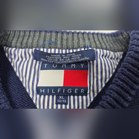 VINTAGE Tommy Hilfiger Sweater Men Extra Large Pullover Blue Knit Grandpa Preppy - Picture 8 of 10
